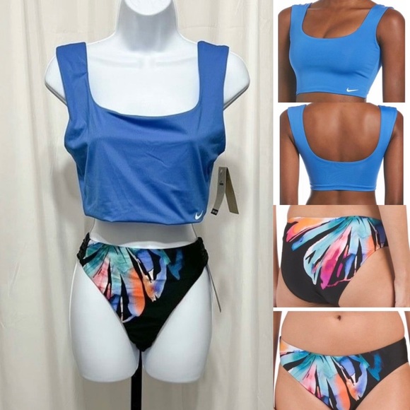 Nike Swim NWT Sz L Pacific Blue Fitted Crop Top & La Blanca Prism Palm Buttom - Picture 8 of 8